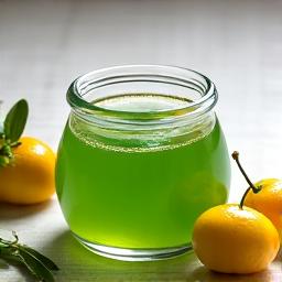 新鮮な柚子胡椒が入った小瓶と柚子の実